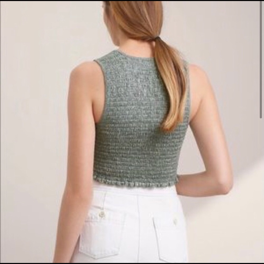 Wilfred Free by Aritzia Natane Smocked Crop Tank Top | Mottled Green | Sz M - Picture 3 of 11